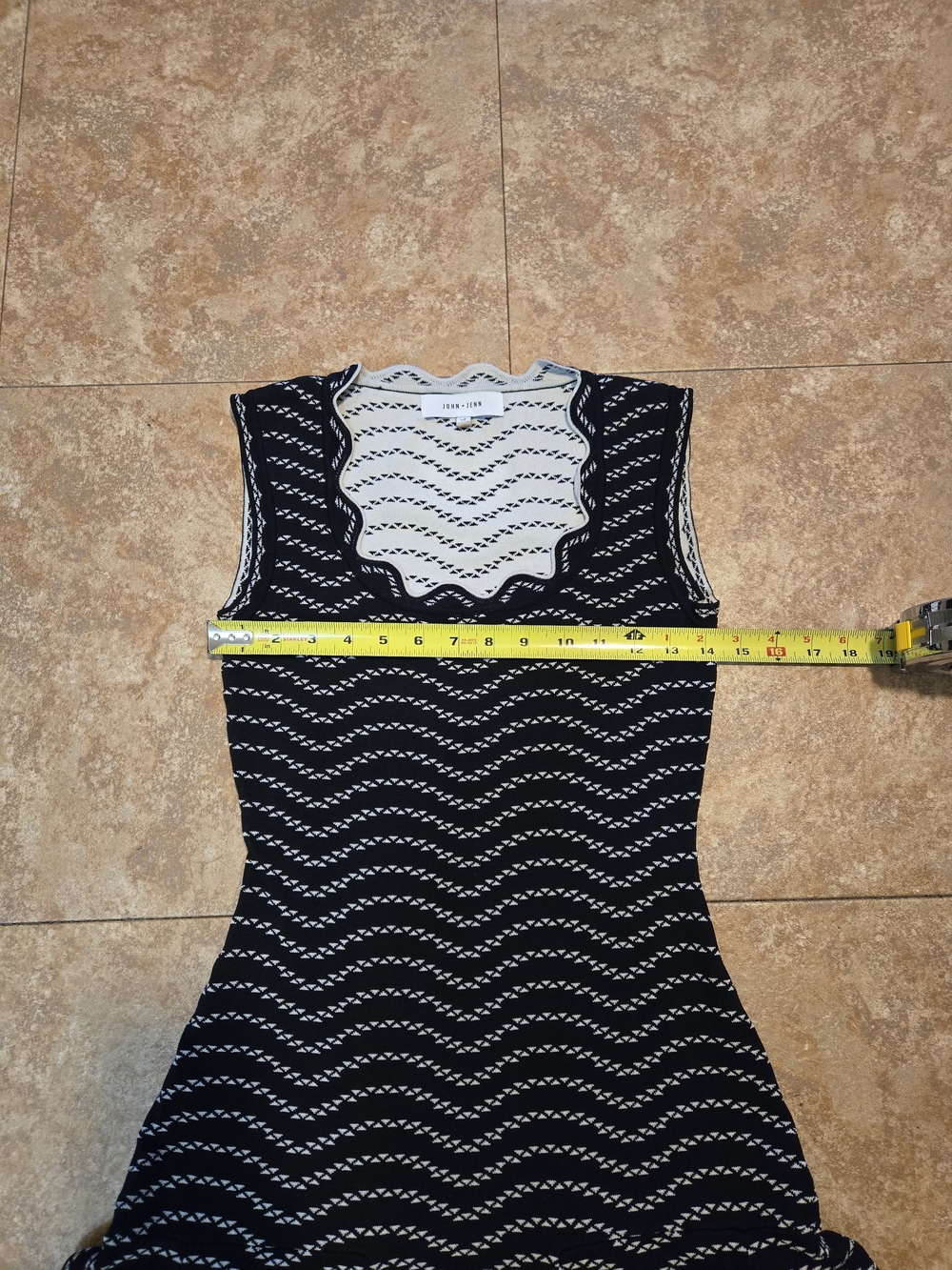 John + Jenn Black & White Wave-Trim Knit Mini Dress - Picture 7 of 8